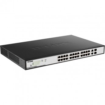 Настраиваемый L2 коммутатор D-LINK EASY SMART с 24 портами 10/100/1000Base-T и 2 комбо-портами 1000Base-T/SFP (24 порта PoE 802.3af/at, PoE-бюджет 370 Вт)