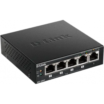 Неуправляемый коммутатор D-LINK DGS-1005P/B3A с 5 портами 10/100/1000Base-T (4 порта PoE 802.3af/at, PoE-бюджет 60 Вт)