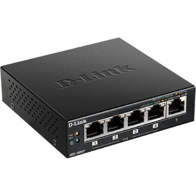 Неуправляемый коммутатор D-LINK с 5 портами 10/100/1000Base-T DGS-1005P/A1A