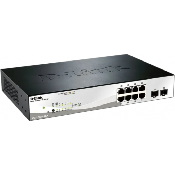 Управляемый L2 коммутатор D-LINK с 8 портами 10/100/1000Base-T и 2 портами 1000Base-X SFP (8 портов PoE 802.3af/at, PoE бюджет 65 Вт) DGS-1210-10P/FL2A